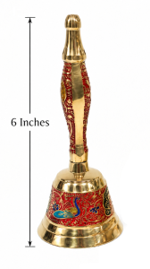 Brass Hand Bell 6 Inches with Peacock Design | Home & Pooja | Navaratri & Diwali | Gifting Pack of 1 Pc