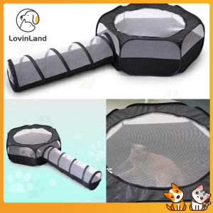 Lovinland Cat Tunnel Cage House 2 in 1 Interactive Foldable Breathable Outdoor Indoor Play Tent and Tunnel for Cats Kitten Rabbits Hamster