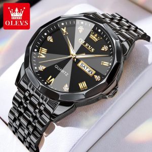 OLEVS 9931 Đồng hồ nam chính hãng Dây đeo bằng thép đúc đặc Lịch kép Chống thấm nước chống xước tốt