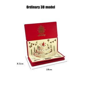 3D Birthday Cake Red Envelope Surprise Music Lighting Blessing Greeting Cards Creative Pop-up Folding Red Paper Good Luck Gifts