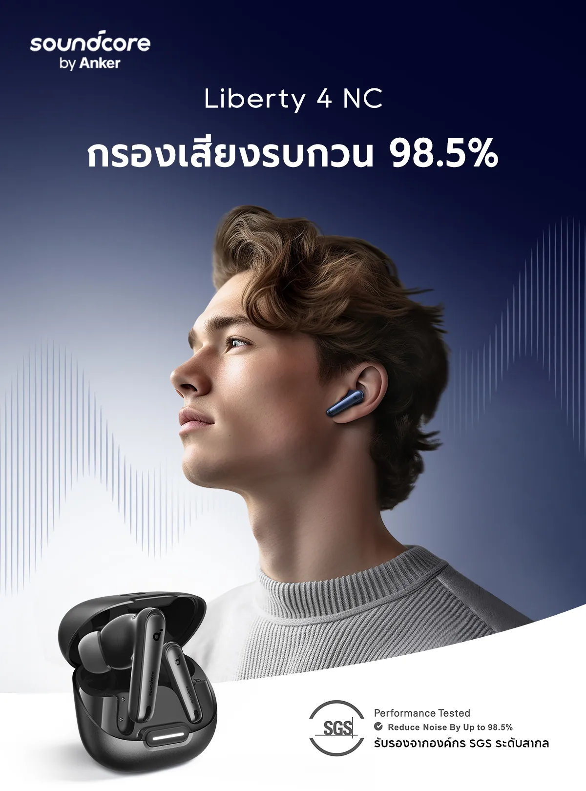 Soundcore Liberty 4 NC หูฟังบลูทูธไร้สาย 5.3 ลดเสียงรบกวนAll-New True-Wireless Earbuds Reduce Noise 98.5% A3947