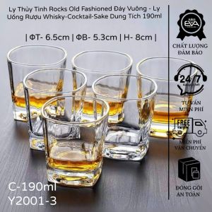 Bộ 6 Ly Rock Glass Central 150ml - Ly Thủy Tinh Lùn Thân Trụ Đa Giác - Dùng Cho Quán Bar Phòng Khách