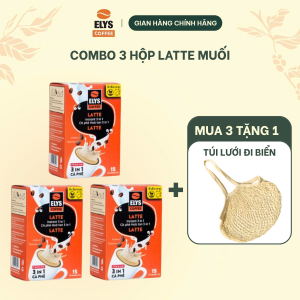| Tặng Túi Lưới Đi Biển| Combo 3 Hộp Cà Phê Hoà Tan Latte Muối Elys ( 45 túi) Elys Coffee