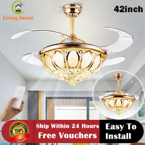 KASIDA 42inch ceiling fan with light modern chandelier with fan Luxury ceiling lights with fan and remote control 3 colors lights 6 speed ceiling fan with led light strong wind ceiling fan light for living room dining bedroom