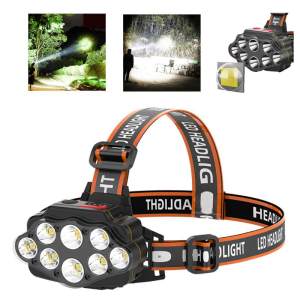 ไฟฉายคาดหัว 8 LED ไฟฉายคาดศีรษะ แสงปรับได้4ระดับ แบบชาร์จไฟในตัว สีขาว ไฟฉาย ไฟฉายแรงสูงหลอด แบตอึด กันน้ำได ไฟคาดหัว