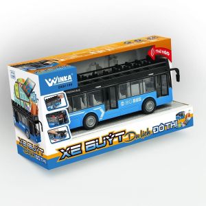Xe buýt du lịch đô thị màu xanh DK81199 - Đồ chơi xe có dùng pin sáng đèn và âm thanh Hiệu Duka