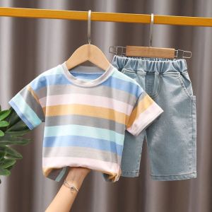 Baju baby boy suit short-sleeved cotton T-shirt striped childrens shirt comfortable clothes with 2-piece set of  shorts