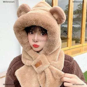 [COD] Millennium Bunny Ear Plush Hat And Scarf For Women Winter Style Cute Thick Warm Ear-Protecting Lei Feng Hat