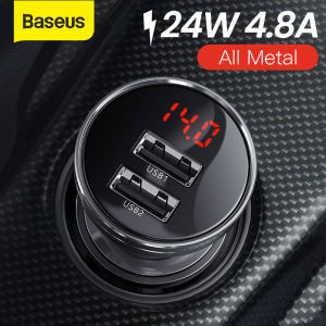 Baseus 24W 4.8A Dual USB Metal Car Charger LED Display fast Charging For iphone 12 11 11 X Xs 8 7 Pro Samsung XiaoMi Realme HuaWei Vivio RedMi Phone Charging in Car