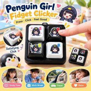 Cute Penguin Fidget Clicker Anti Anxiety Stress Relief Toy Press Button for Kids Teens Adults