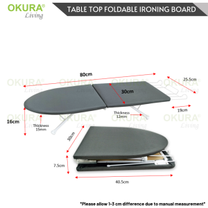 OKURA Foldable Tabletop Ironing Board with Iron Rest ( 80 x 30 x 16CM ) Padded Iron Board Papan Seterika