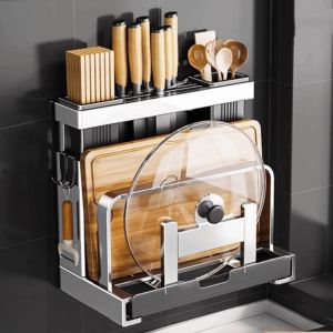 LUMIYA Đa chức năng Giá để đồ nhà bếp Loại bàn Treo tường Kệ tổ chức nhà bếp Tiết kiệm không gian Giá đỡ thớt Sử dụng trong bếp