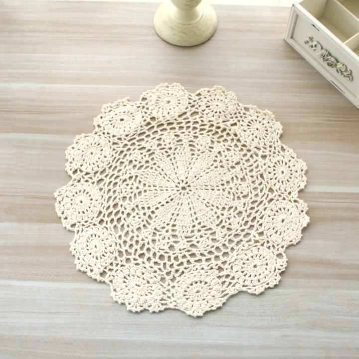 Round Hand Crocheted Doily Vintage Cotton Crochet Table Place Mat ...