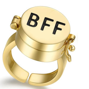 YILUOCD 2 Pcs Gold Color Spinner BFF Matching Rings Best Friend Open Rotate Ring Forever Friendship Cute Cartoon Anime Jewelry