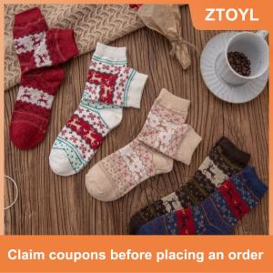 【ZTOYL】 ถุงเท้าพิมพ์ลายกวางสำหรับผู้หญิงถุงเท้าหนา1คู่ถุงเท้าคริสต์มาสนุ่มสบายอบอุ่นถุงเท้าฤดูใบไม้ร่วงฤดูหนาว