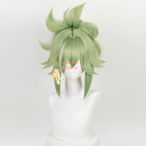 ZEEMIN  Game Kuki Shinobu Cosplay Wig 33cm Light Green Short Ponytail Clip Anime Cosplay Wigs Heat Resistant Hair Halloween Party Wigs