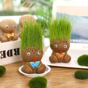 Grass Head Room Decor Children Growing Grass Doll Toys Indoor Office Table Plant Decor Gift