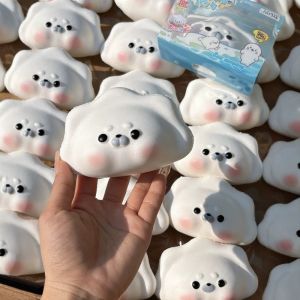 Cute Squishy Seal Steamed Dumpling Toy Slow Rising Stress Ball Stretchy Decompression Fidget Toy Desk Travel Gift