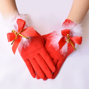 Christmas Gloves Cute Feather Bell Christmas Gloves Stretch Milk Silk Short Soft Full Finger Gloves Fancy Dress Party