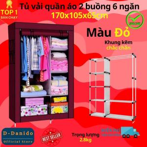 Tủ vải đựng quần áo 2 buồng 6 ngăn khung inox bọc vải thế hệ mới cao cấp D Danido