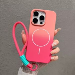 Ốp điện thoại nam châm Magsafe silicon mềm hai màu cho iPhone 16 15 14 Plus 13 12 11 Pro Max kèm dây Ốp bảo vệ cho iPhone 16 Pro Max vỏ lưng chống sốc (cùng dây)