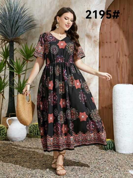 Womens Casual Formal Plus Size Dress V Neck Overlap Vintage