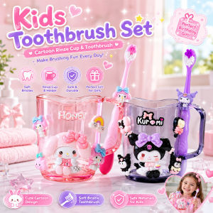 Kids Toothbrush Set Mouthwash Cup Toothbrush Holder Soft Bristle Oral Care Kit Cute Gift for Girls