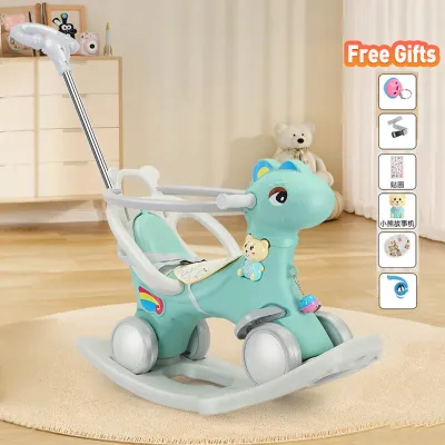 Beige Rocking Horse For Kids 2 in1 Rocking Horse Rider Push Car Balance Car Rocker Pony Trojan Toys Kid New Year Gift