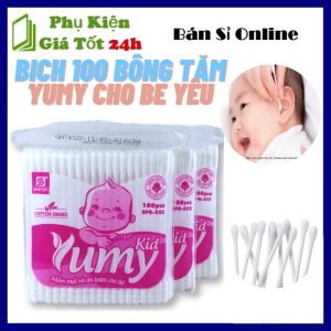 Gói 100 Tăm Bông YUMY Cho Trẻ Em Bông Ngoáy Tai 2 Đầu Tròn Và Đầu Xoắn Vệ Sinh Tai Mũi Họng Kháng Khuẩn An Toàn Khi Sử Dụng