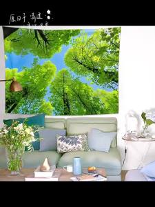 New ins Fresh and simple green-toned landscape tapestry for decorating bedroom headboards and dormitory walls