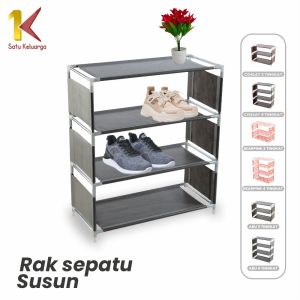 Satu Keluarga Rak Sepatu 3 Susun Serbaguna C98 Tempat Penyimpanan Sepatu Sandal Tingkat Motif Beruang Polos Portable Praktis Bongkar Pasang