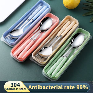 Spoon and Fork Set with Case Stainless Steel Gold Cutlery Set Portable Tableware 4in1 Set with Box