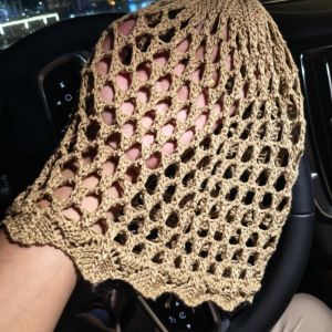 FLYING Openwork Knitted Hat Solid Color Breathable Pullover Hat Elegant Hollow Weave Beanie Hat Women