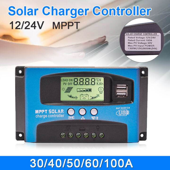 30 40 50 60 100a Mppt Solar Charge Controller Lcd Display Dual Usb 12v 