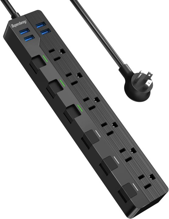 Power Strip with Individual Switches, SUPERDANNY 6 AC Outlets & 4 USB ...