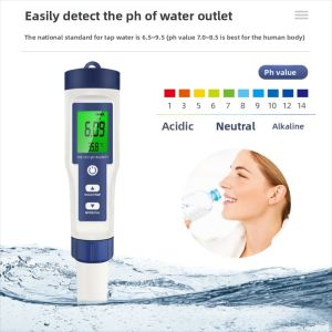ZENO 5 trong 1 Máy kiểm tra chất lượng nước Đa thông số Màn hình lớn có đèn nền Máy đo độ mặn Chuyên nghiệp TDS/EC/PH/Độ mặn/Nhiệt độ Máy đo độ mặn kỹ thuật số cho nước mặn hồ bơi