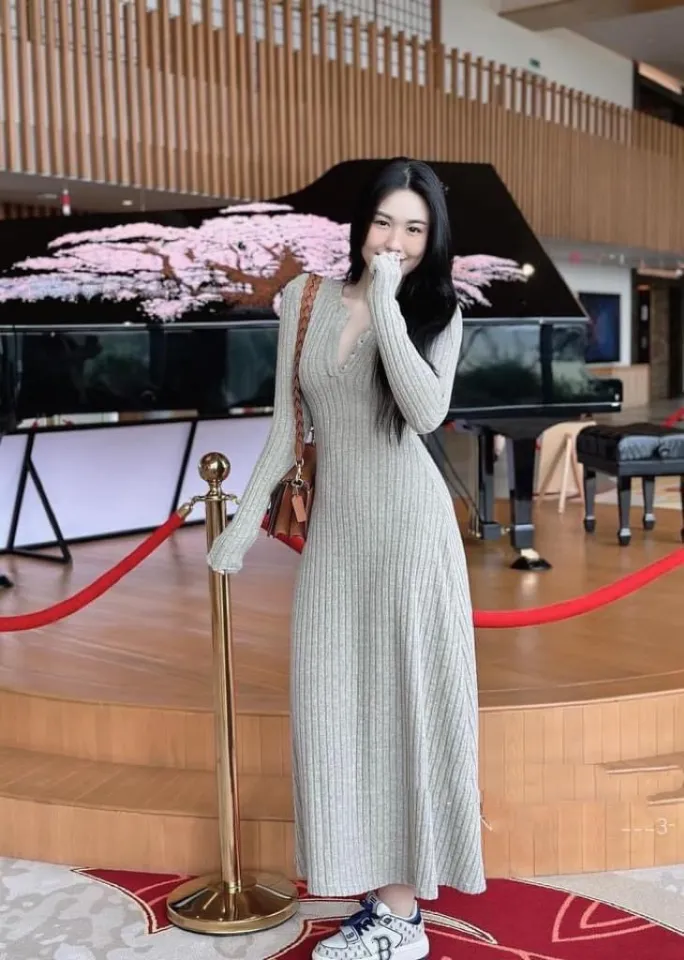 Váy len nữ dáng dài phong cách Hàn Quốc LEK159 (Đen)