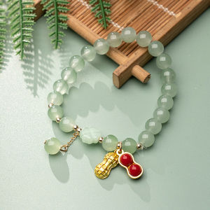 Hmeme สร้อยข้อมือลูกปัดแฟชั่นเลียนแบบประณีตสำหรับผู้หญิงสไตล์จีนจี้ถั่วลิสงกำไลข้อมือโซ่นำโชคเครื่องประดับของขวัญ