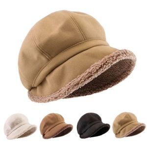 HOTOTO Suede Womens Bucket Hat Wide Brim Windproof Thick Fisherman Hat Solid Color Outdoor Warm Painter Hat for Women Girl