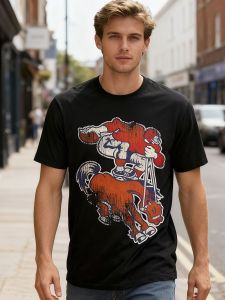 Mens Vintage Denver Mascot Graphic T-Shirt - Heavyweight 100% Cotton Crew Neck Tee Non-Transparent Fabric for Everyday & Sports Events All-Season Casual Shirt for Denver Fans & Alumni Fan Merchandise Retro Style Quality Print Short Sleeve Tee