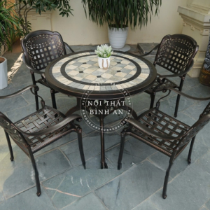 Bộ Bàn Ghế Ngoài Trời 4 Chỗ Ngồi Sơn Tĩnh Điện D84 - Mặt Đá Gốm Khung Nhôm Đúc Nhập Khẩu