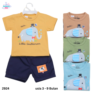 LITTLE GENTLEMAN Baju Bayi Setelan Celana Pendek Usia 3 - 9 Bulan Bahan Katun Adem Baju Daily Anak