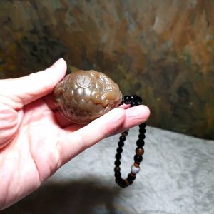 Premium Nephrite Dragon-Tortoise Jade Handheld Pendant - 130 grams Old Yellowish Caramel Brown Hand Carved with Certificate - Fashion Accessories Jewellery Pendant