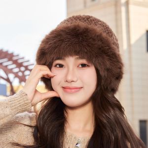 YOCKY Elegant Faux Fur Bucket Hat Windproof Korean Style Ear Protection Hat Harajuku Solid Color Warm Fisherman Hat Ladies