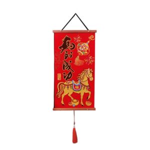OKDEALS01 Cartoon Chinese New Year Decoration Velvet Chinese Style Spring Couplet Pendant Creative Decorative New Year Door Couplet for Home