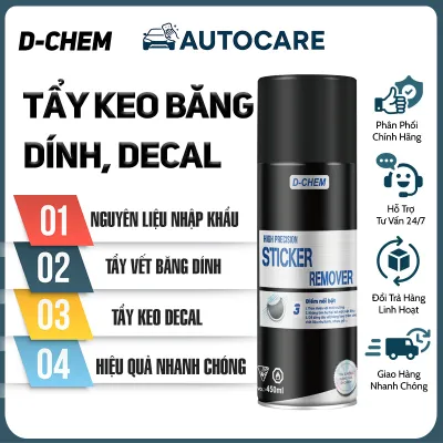 Chai 450ml Xịt Tẩy Keo Băng Dính & Decal - D-Chem Sticker Remover - Hiệu Quả Nhanh Chóng - An Toàn Cho Bề Mặt - Mùi Hương Dịu Nhẹ - Phù Hợp Ô Tô Xe Máy Kính Gỗ Nhựa