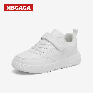 Kids Classic Fashion Low Leather Casual Sneakers with Velcro Strap Boy Girl Children Flat Black Sports Sneakers Shoes
