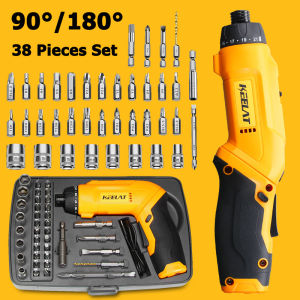KEELAT 38PCS Electric Screwdriver Set Mini Cordless Drill Rechargeable 2-Speed Power Screwdriver with 90° Rotatable Handle DIY Tool Kit