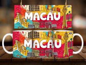* 1 PC MUG W/ BOX * MACAU MUG DESIGN 11oz with BOX SOUVINER