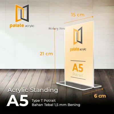Akrilik Pajangan Iklan Brosur - Acrylic Tempat Brosur - Stand Kode QR - Tent Card Display A5 Type T - Acrylic Transparan Pajangan Brosur Display Menu A5 (15x20cm)